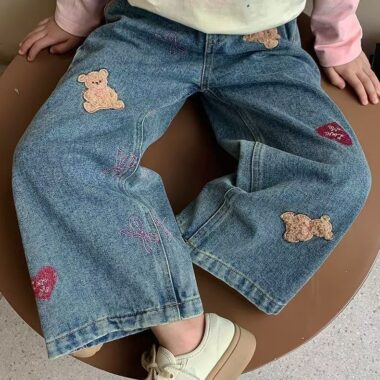 Wide-leg girls children jeans for spring and autumn