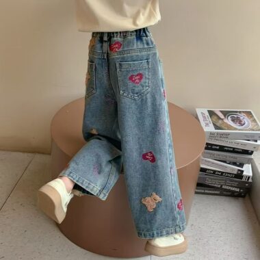 Wide-leg girls children jeans for spring and autumn