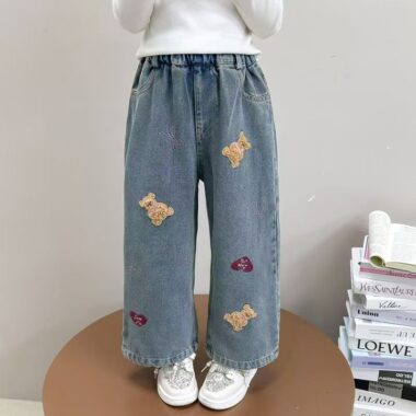 Wide-leg girls children jeans for spring and autumn