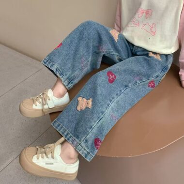 Wide-leg girls children jeans for spring and autumn