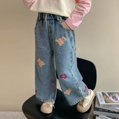 Wide-leg girls children jeans for spring and autumn