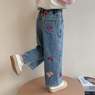 Wide-leg girls children jeans for spring and autumn