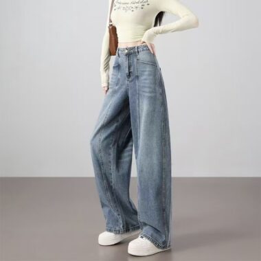 Vintage American high-waist loose wide-leg women jeans