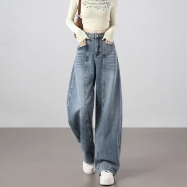 Vintage American high-waist loose wide-leg women jeans