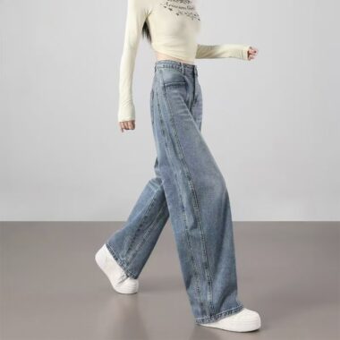 Vintage American high-waist loose wide-leg women jeans
