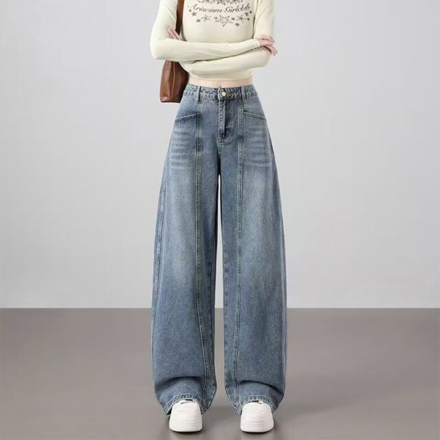 Vintage American high-waist loose wide-leg women jeans