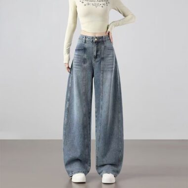 Vintage American high-waist loose wide-leg women jeans