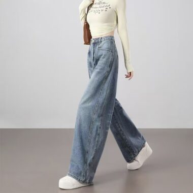 Vintage American high-waist loose wide-leg women jeans