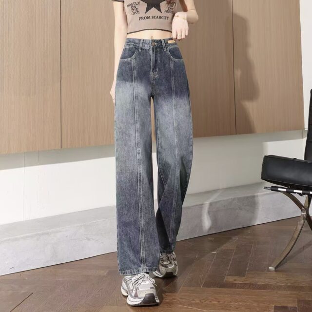 Vintage spring autumn slim loose high-waist straight women jeans