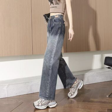 Vintage spring autumn slim loose high-waist straight women jeans