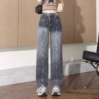 Vintage spring autumn slim loose high-waist straight women jeans