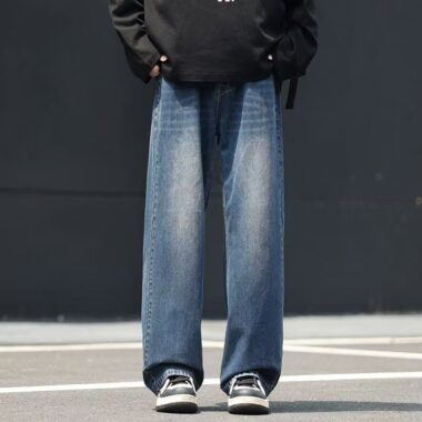 Autumn winter American vintage loose straight men jeans