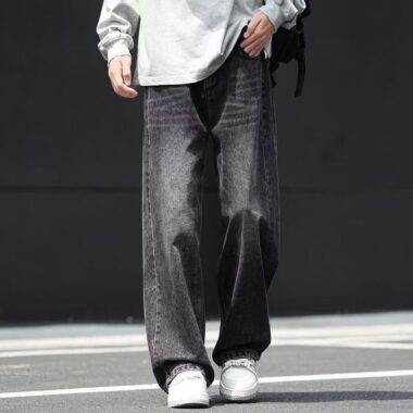 Autumn winter American vintage loose straight men jeans