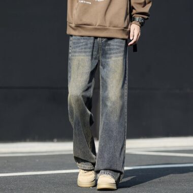 Autumn winter American vintage loose straight men jeans