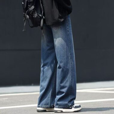 Autumn winter American vintage loose straight men jeans