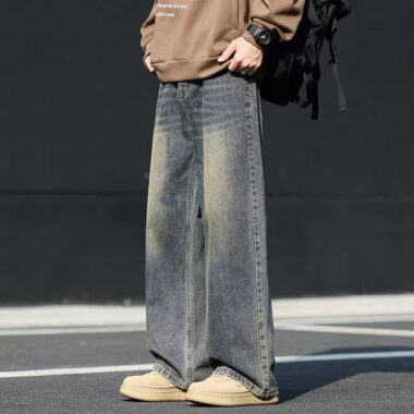 Autumn winter American vintage loose straight men jeans