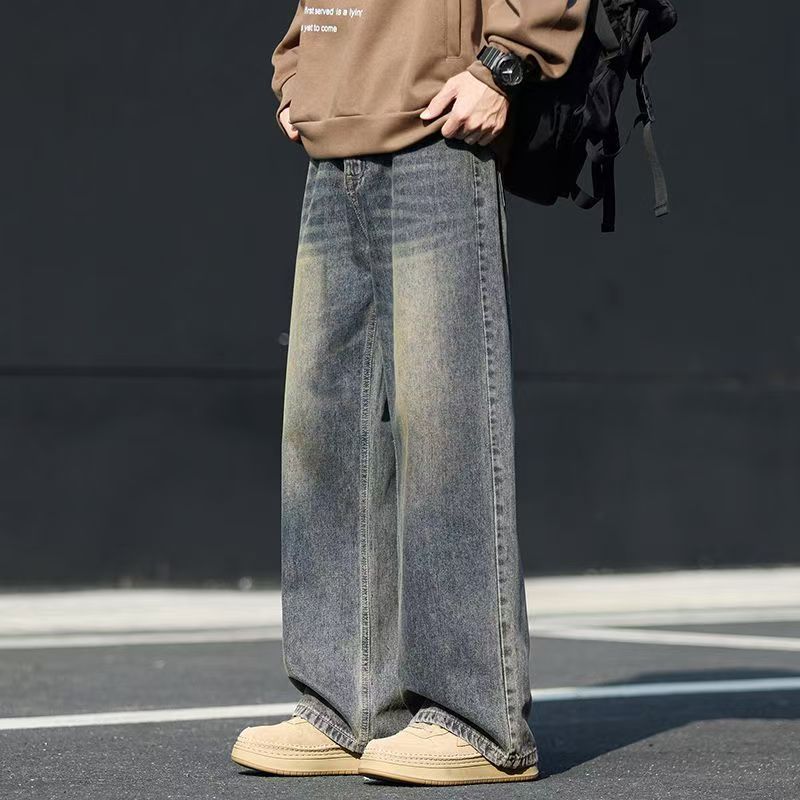 Autumn winter American vintage loose straight men jeans