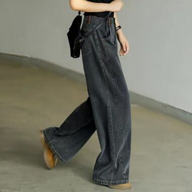Black grey high waist loose wide leg women jeans