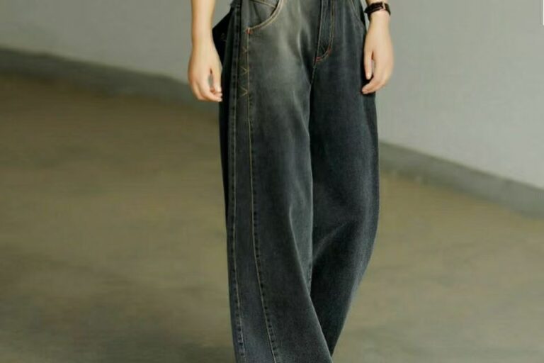 Black grey high waist loose wide leg women jeans