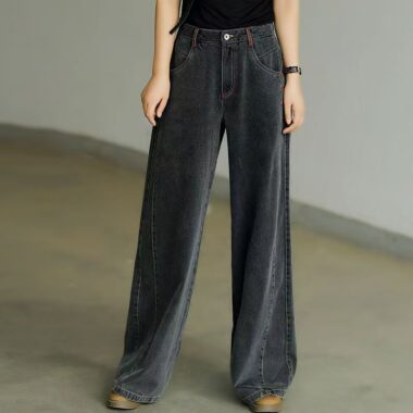 Black grey high waist loose wide leg women jeans