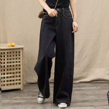 Black high waist loose wide leg women jeans