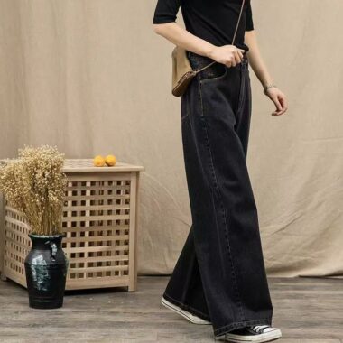 Black high waist loose wide leg women jeans