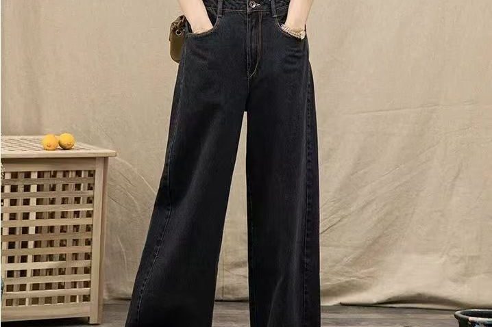 Black high waist loose wide leg women jeans