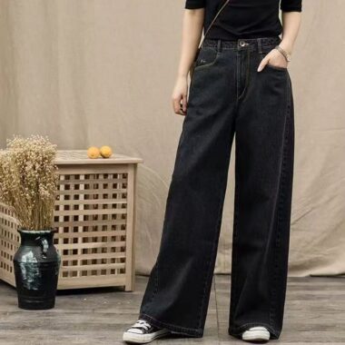 Black high waist loose wide leg women jeans