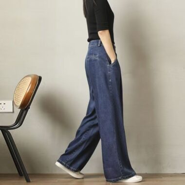 High waist loose wide leg casual women jeans