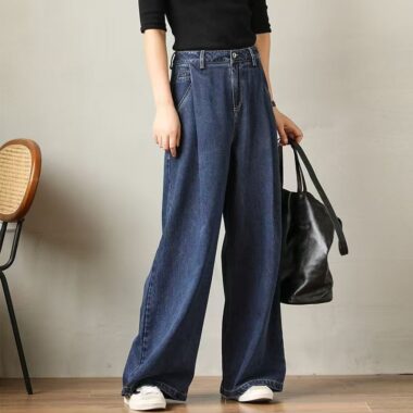 High waist loose wide leg casual women jeans