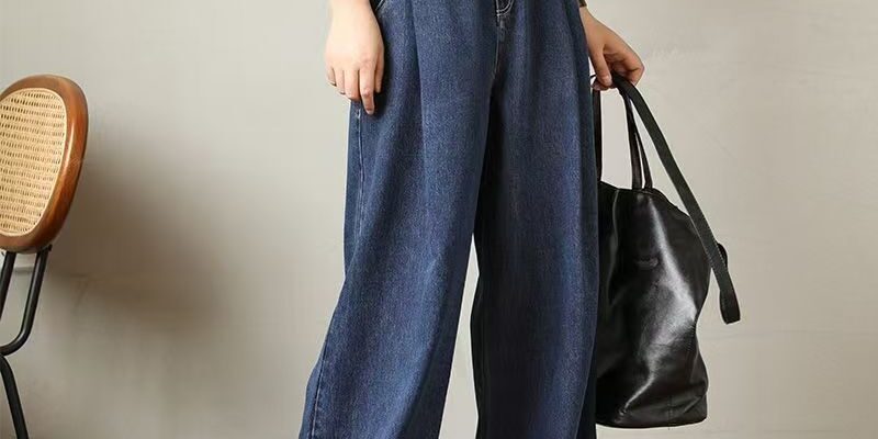 High waist loose wide leg casual women jeans
