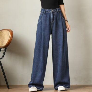 High waist loose wide leg casual women jeans