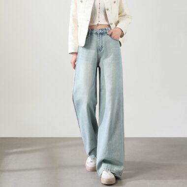 Autumn high waist comfortable loose wide leg women jeans