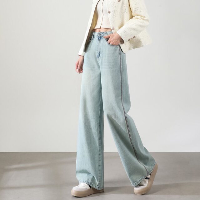 Autumn high waist comfortable loose wide leg women jeans