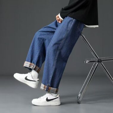 Loose straight cropped casual spring autumn men jeans