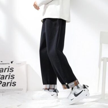 Loose straight cropped casual spring autumn men jeans