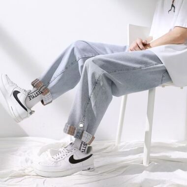 Loose straight cropped casual spring autumn men jeans