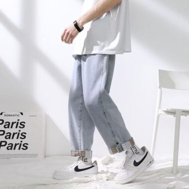 Loose straight cropped casual spring autumn men jeans