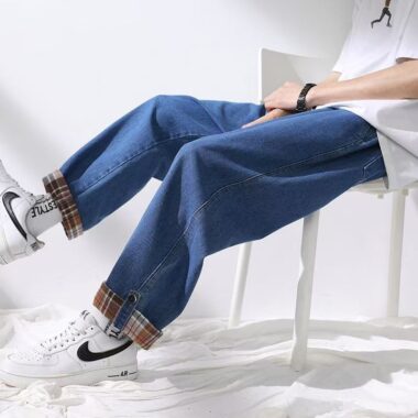 Loose straight cropped casual spring autumn men jeans