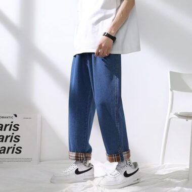 Loose straight cropped casual spring autumn men jeans