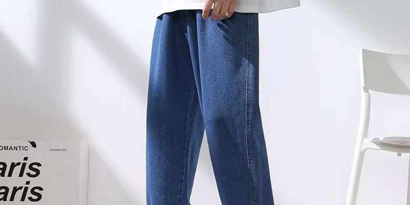 Loose straight cropped casual spring autumn men jeans