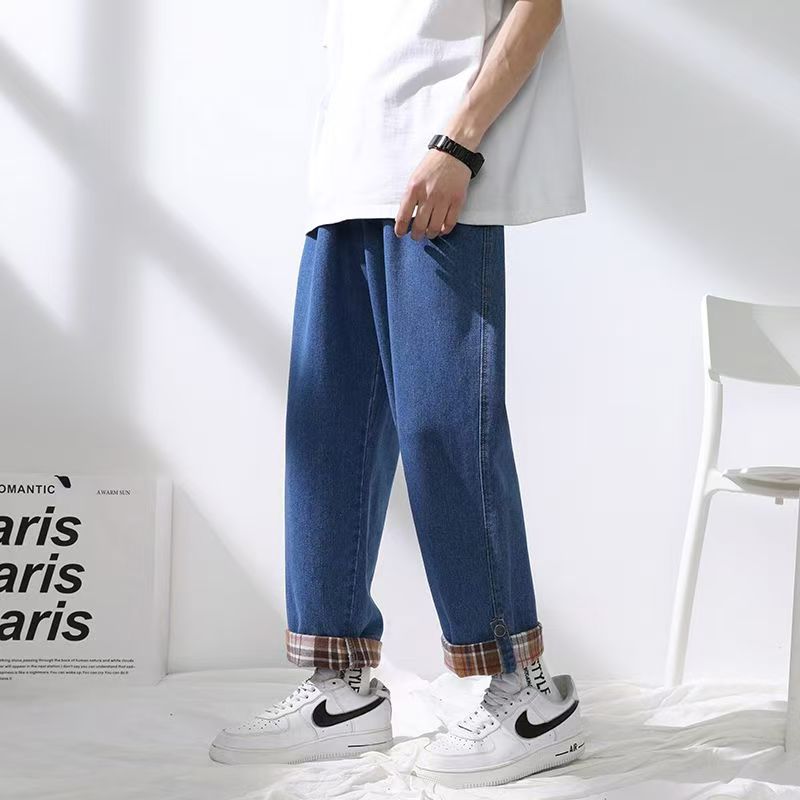 Loose straight cropped casual spring autumn men jeans