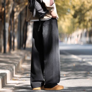 Autumn winter elastic waist loose straight American men jeans