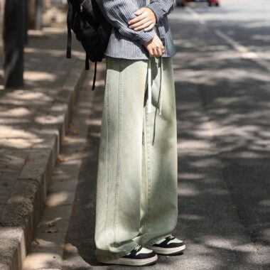 Autumn winter elastic waist loose straight American men jeans