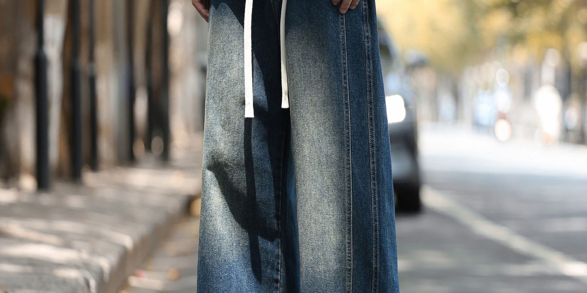 Autumn winter elastic waist loose straight American men jeans