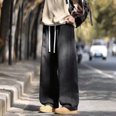 Autumn winter elastic waist loose straight American men jeans