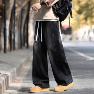 Autumn winter elastic waist loose straight American men jeans