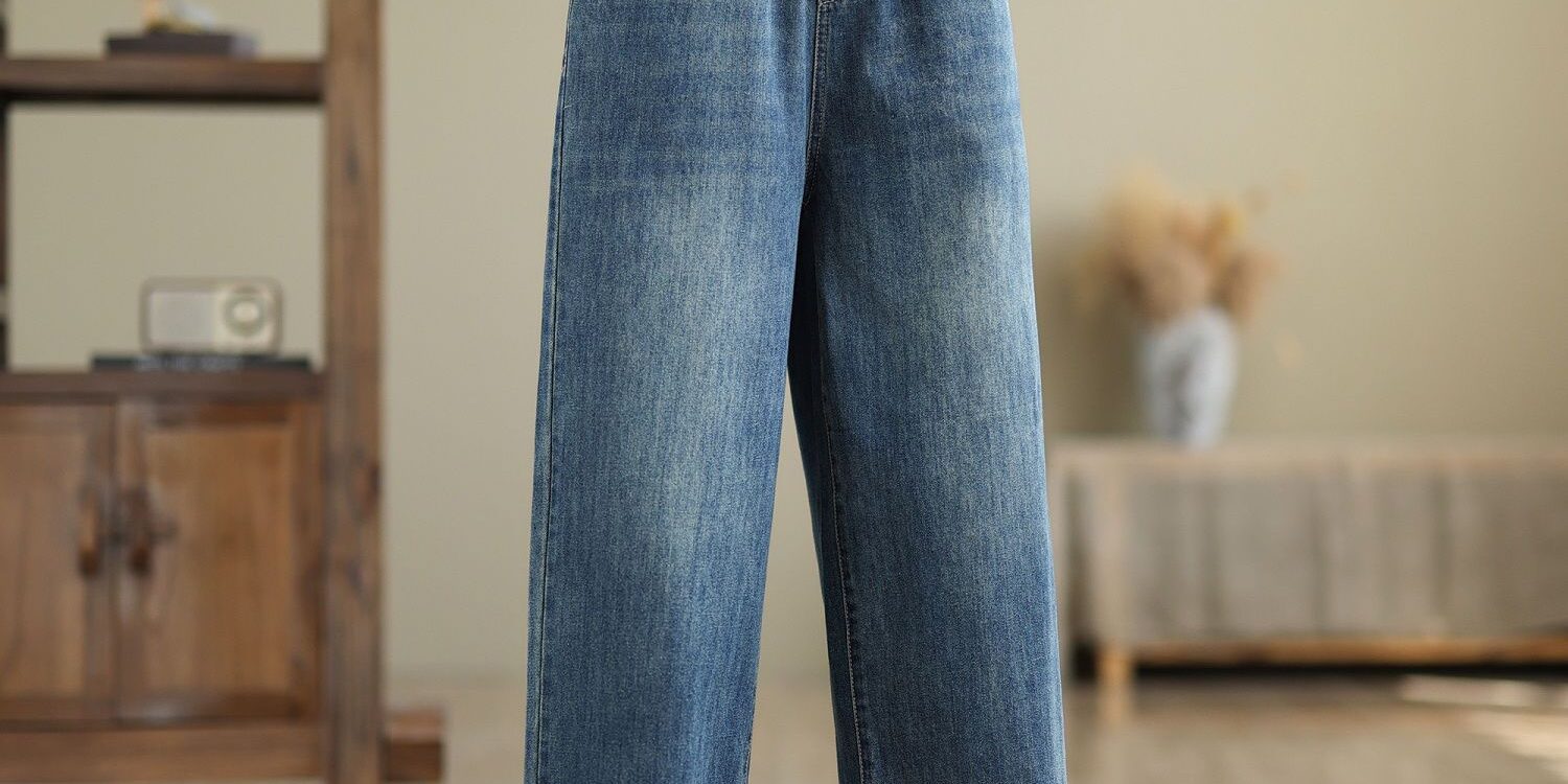 Spring washed elastic high waist loose straight women jeans