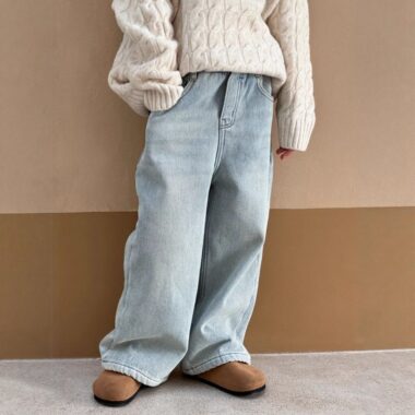 Autumn winter fleece lined high waist straight girls children jeans