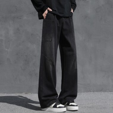 Vintage winter fleece lined loose casual men jeans